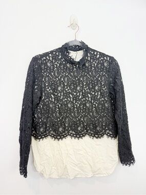 Sandro Paris Malia Silk Underlay Lace Blouse Size 2